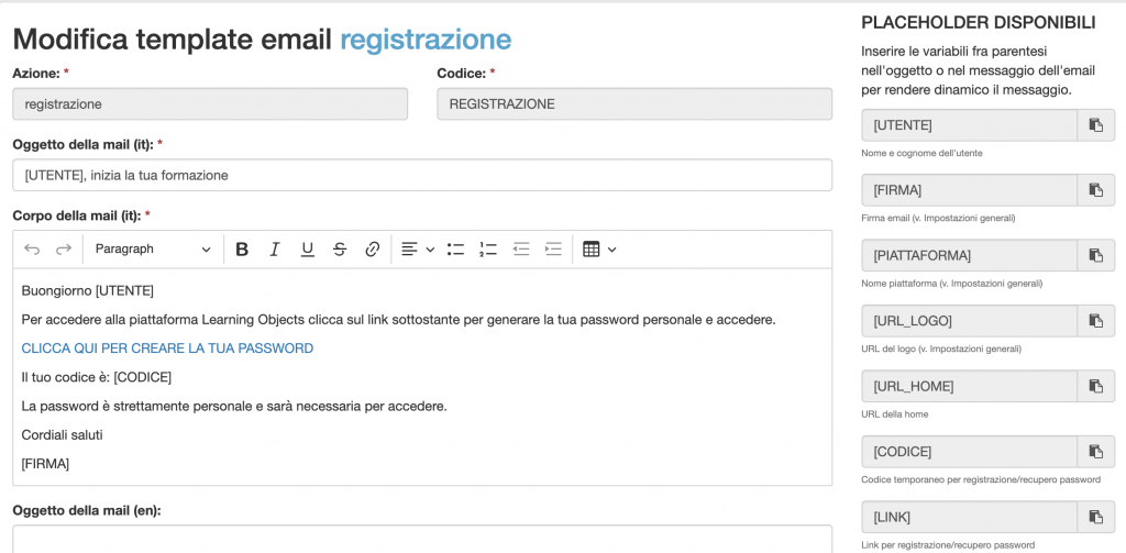 email su piattaforma e-learning personalizzata