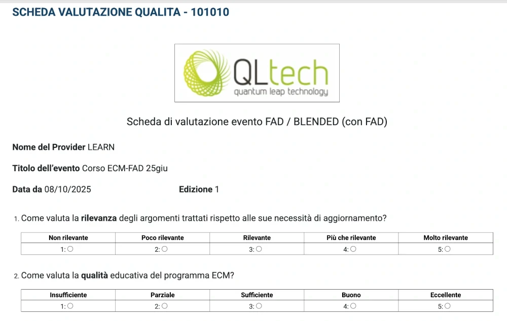 scheda valutazione qualità